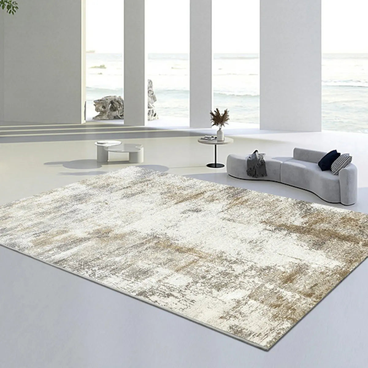 Ivory Modern Abstract Textured Rectangular Area Rug Image - 1