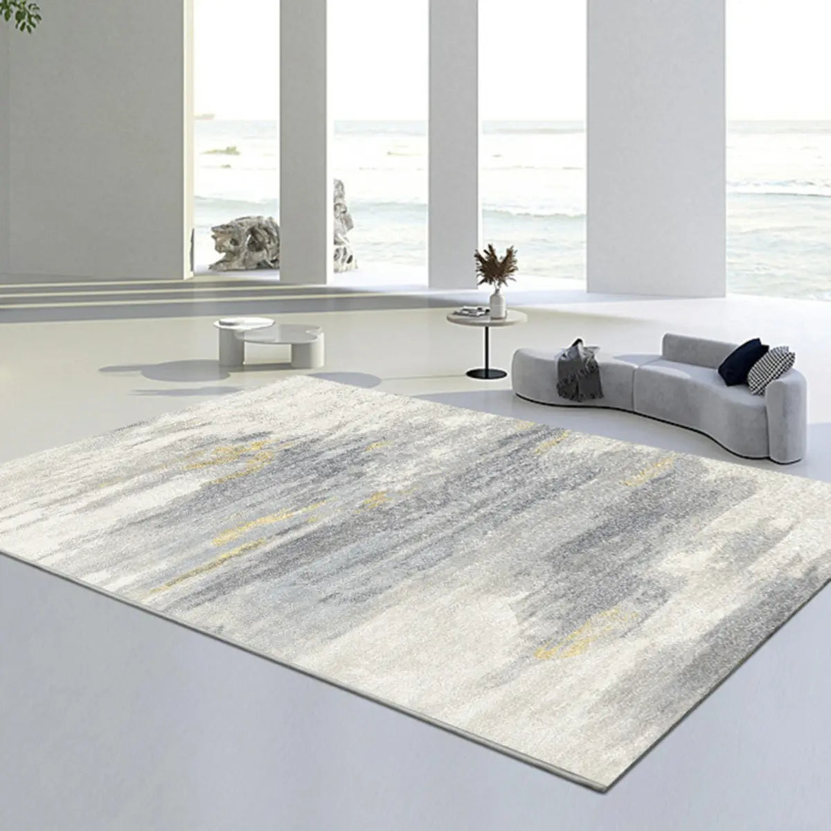 Ivory Modern Abstract Textured Rectangular Area Rug Image - 3