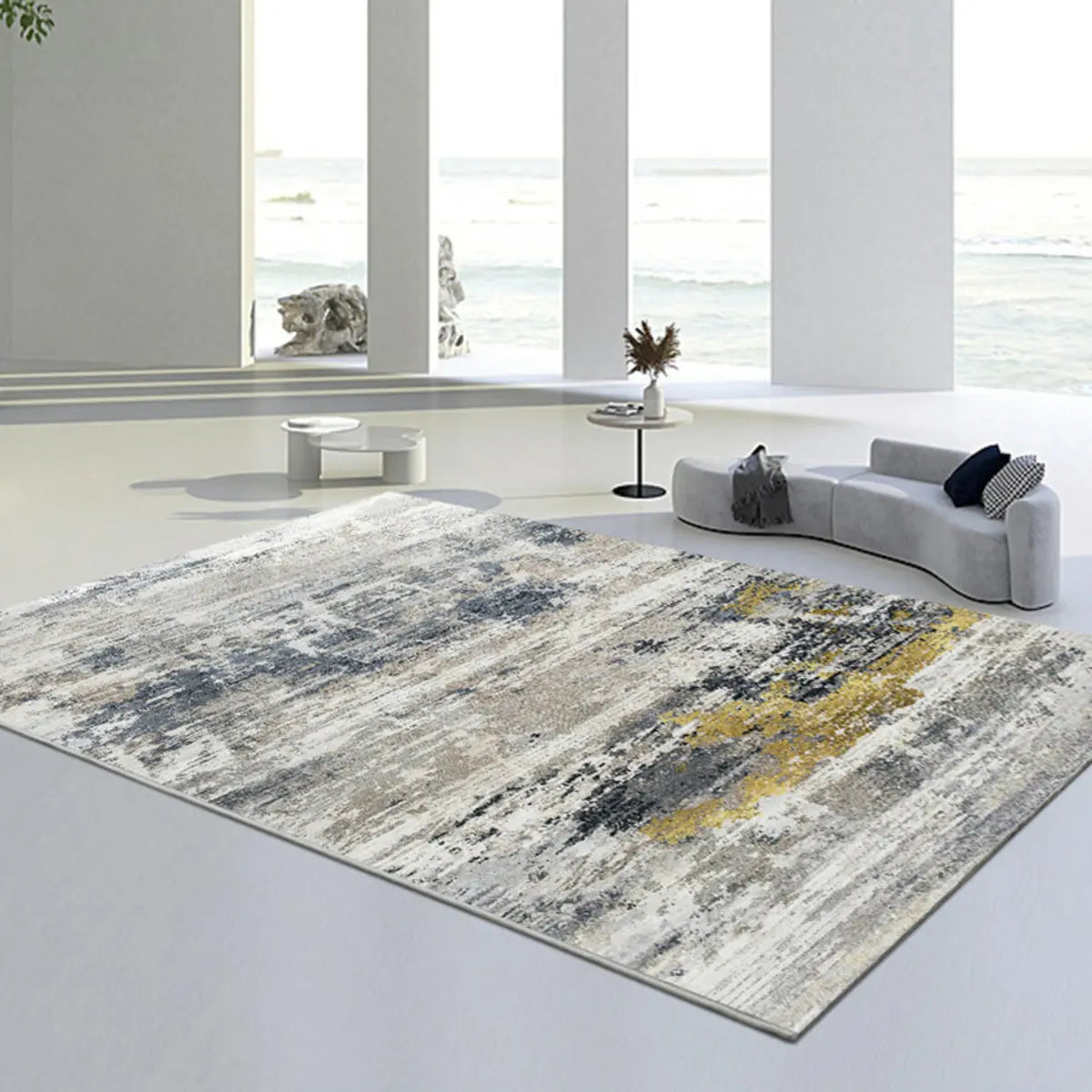 Ivory Modern Abstract Textured Rectangular Area Rug Image - 7