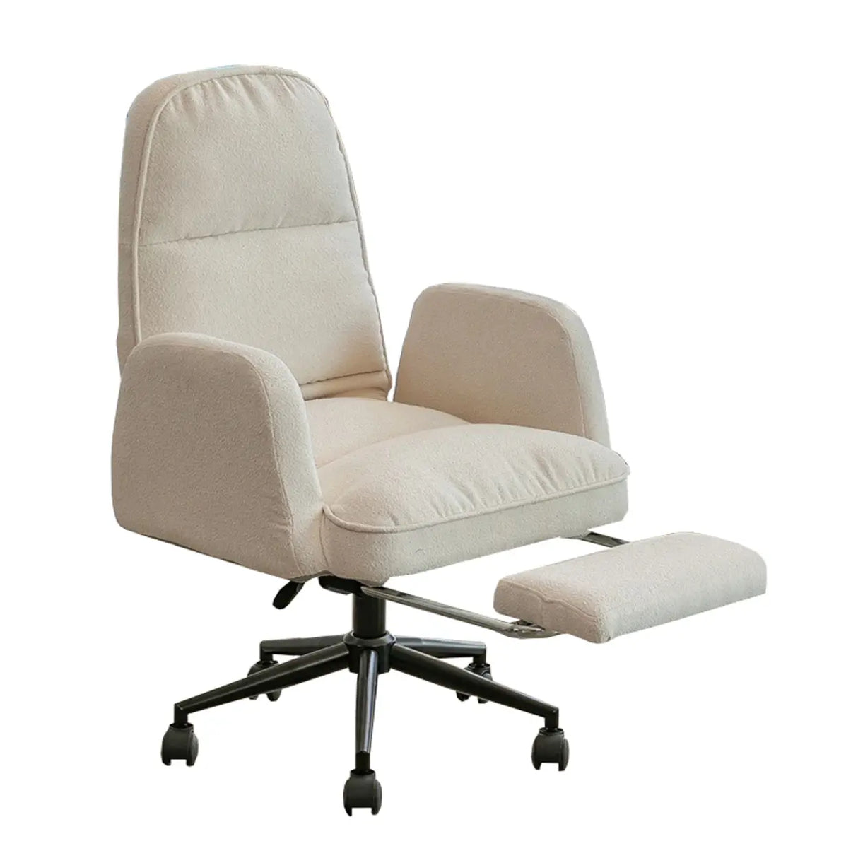 Ivory Swivel Adjustable Upholstered Footrest Office Chair Image - 9