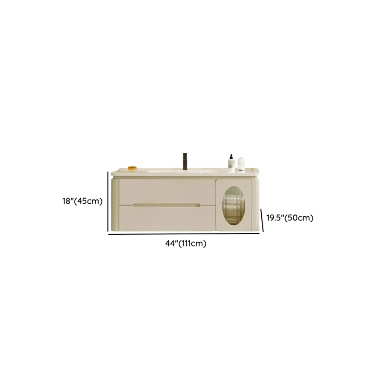 Ivory Wall Mounted Wood Storage Bathroom Vanity with Sink Image - 16