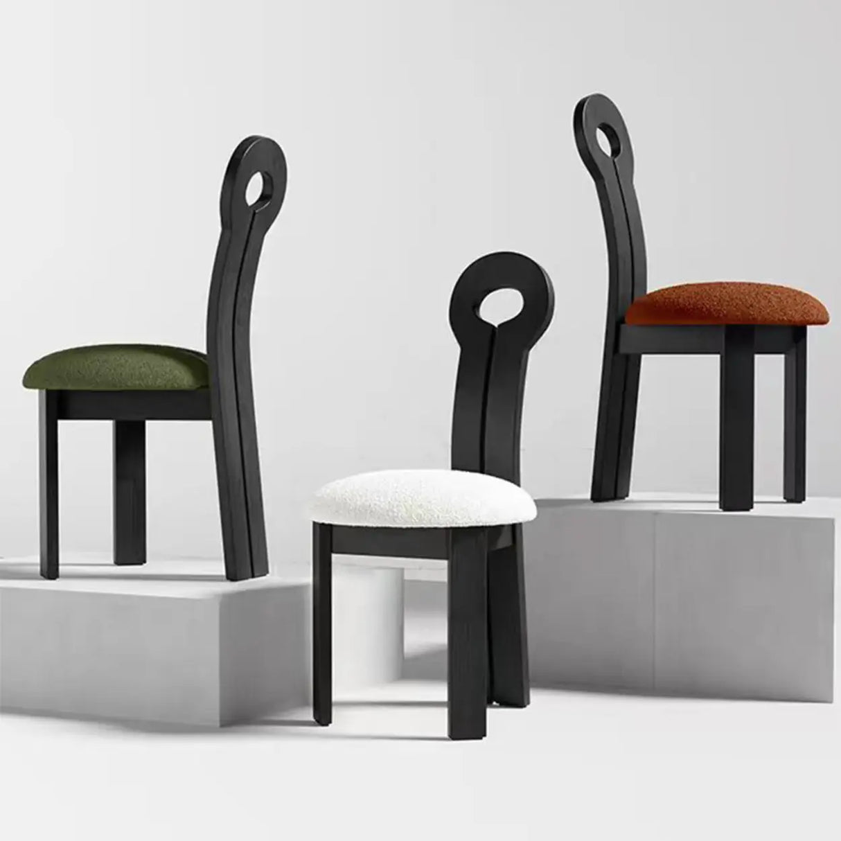 Key Slat Back Sherpa Curved Wood Side Dining Chair Black Image - 1