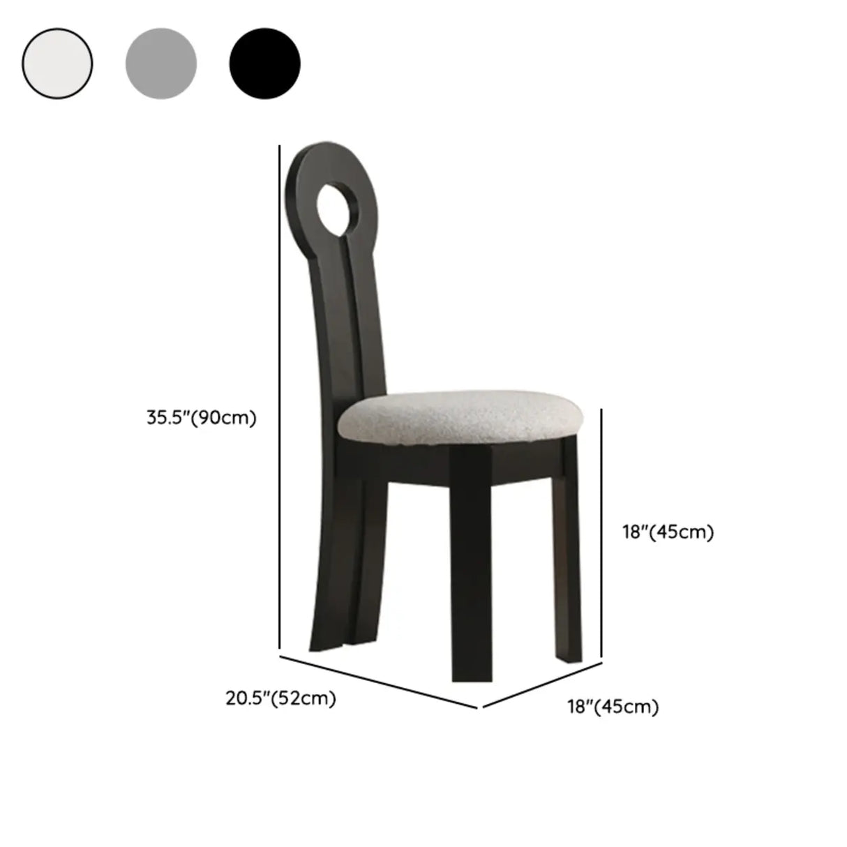 Key Slat Back Sherpa Curved Wood Side Dining Chair Black
