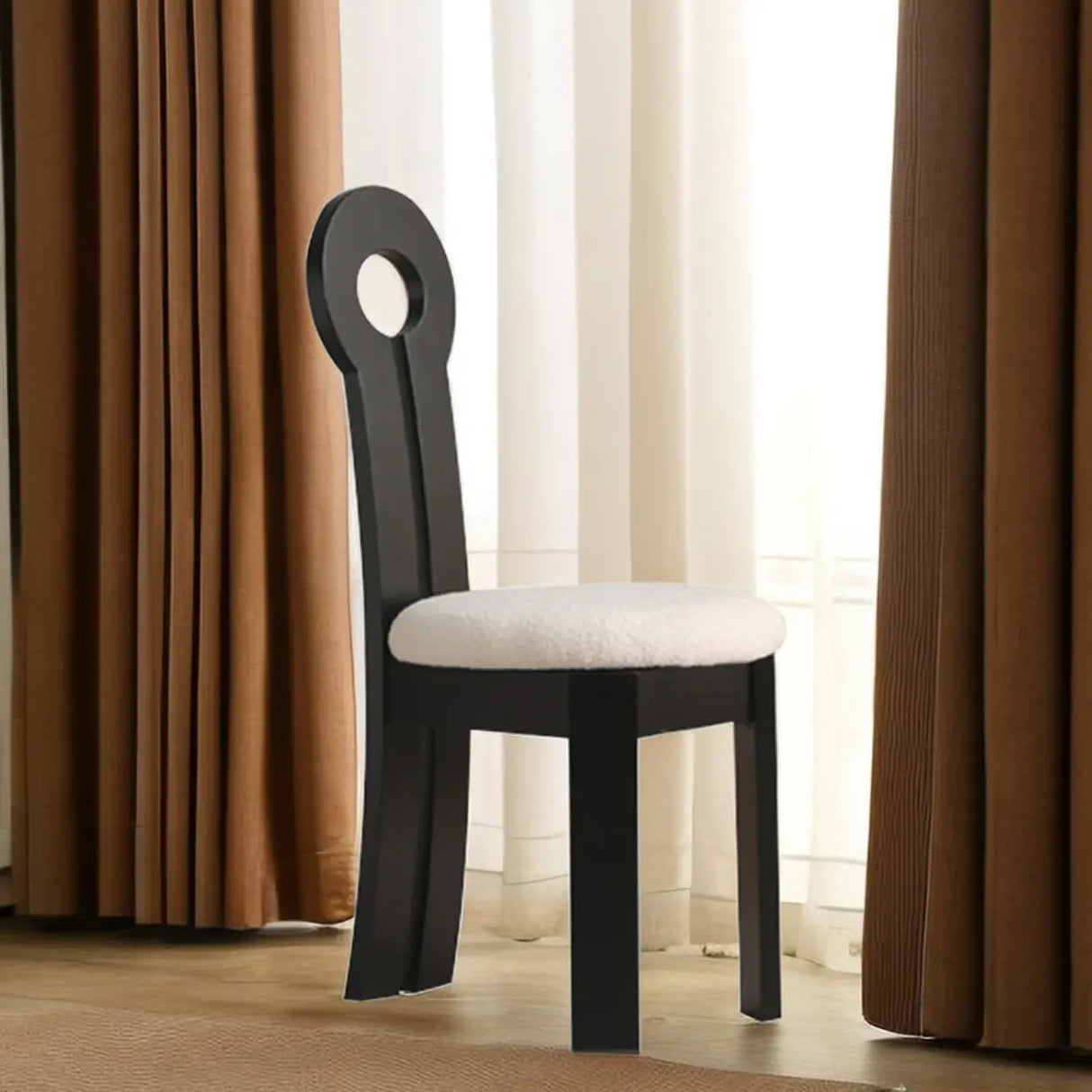 Key Slat Back Sherpa Curved Wood Side Dining Chair Black Image - 3