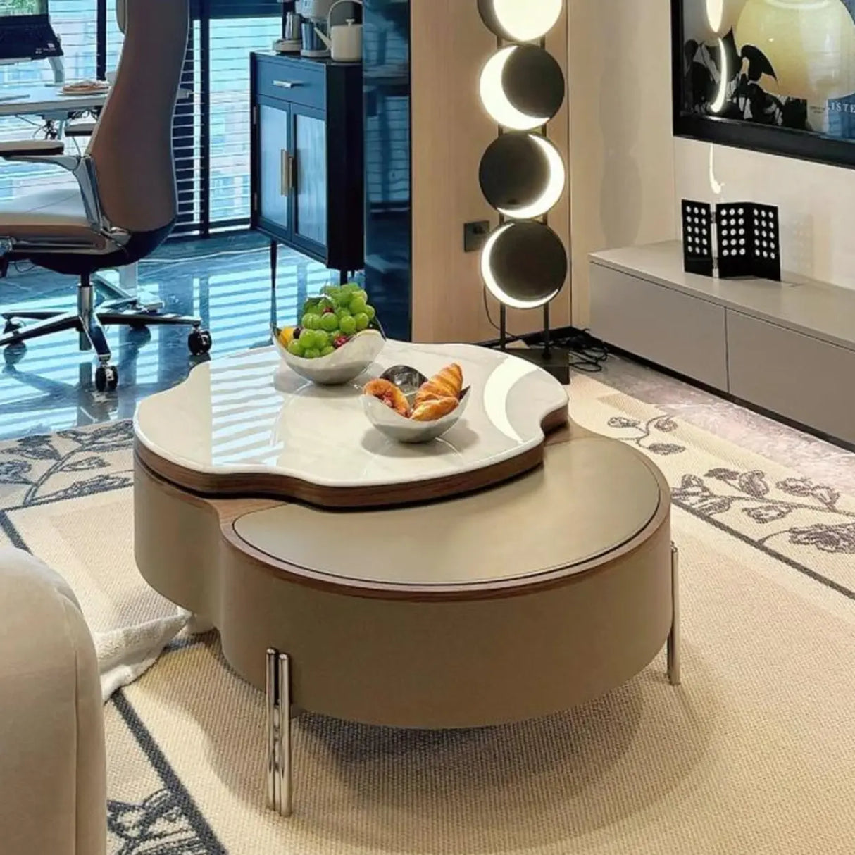 Khaki Extendable Microlite Coffee Table with Storage Image - 1