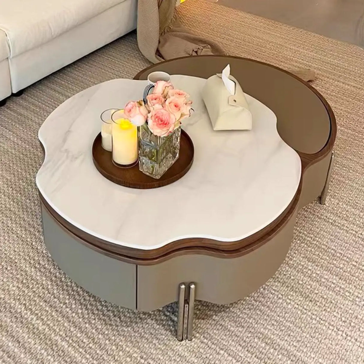 Khaki Extendable Microlite Coffee Table with Storage Image - 4