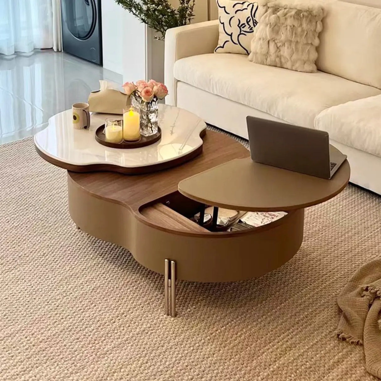 Khaki Extendable Microlite Coffee Table with Storage Image - 5