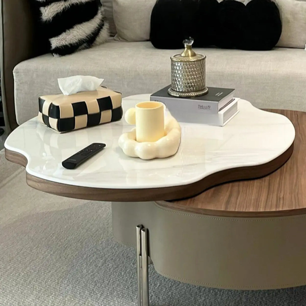 Khaki Extendable Microlite Coffee Table with Storage Image - 8