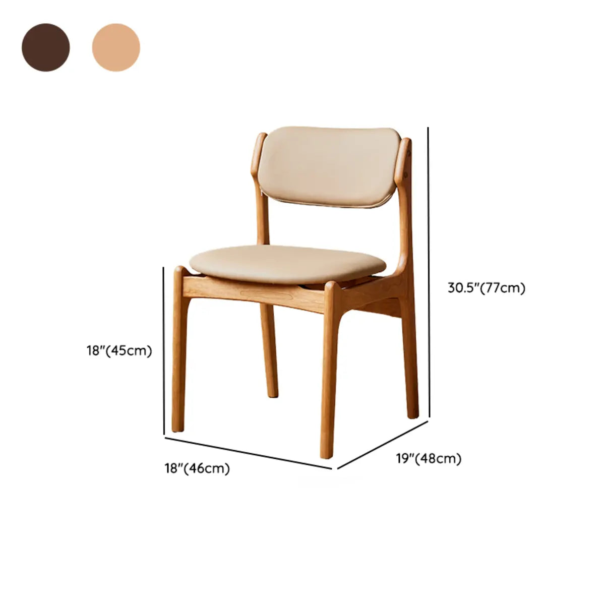 Khaki Faux Leather Armless Wood Open Back Dining Chair