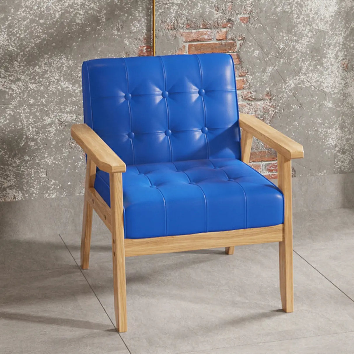 Khaki Oiled Leather Tufted Back Wood Frame Lounge Chair Image - 2