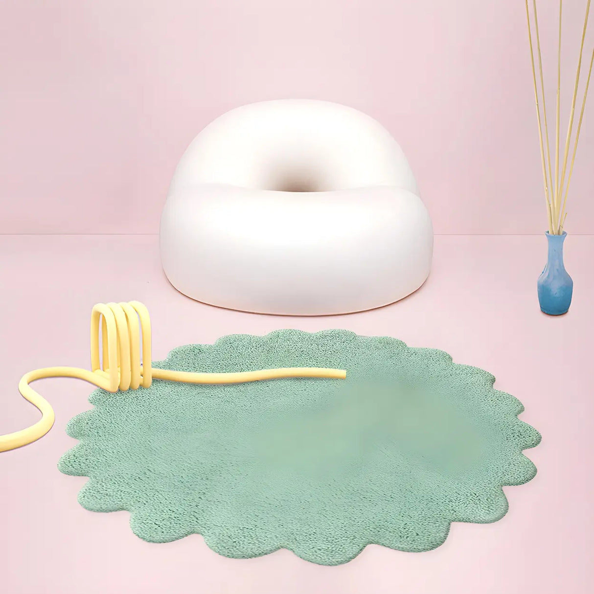 Kids Cartoon House Rug Synthetic Blue Area Rug Image - 3