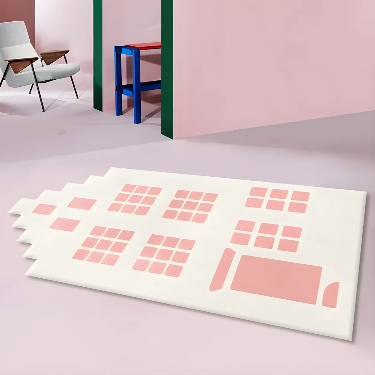 Kids Cartoon House Rug Synthetic Blue Area Rug Image - 5