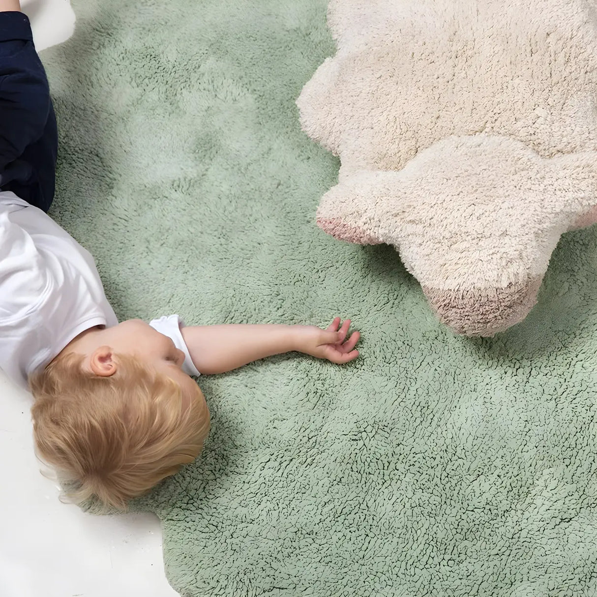 Kids Cartoon House Rug Synthetic Blue Area Rug Image - 9