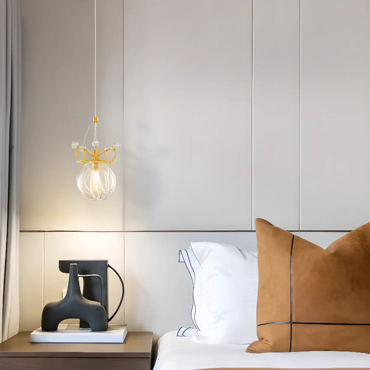 Kids Clear Glass Crown Globe Crystal Pendant Light Image - 3