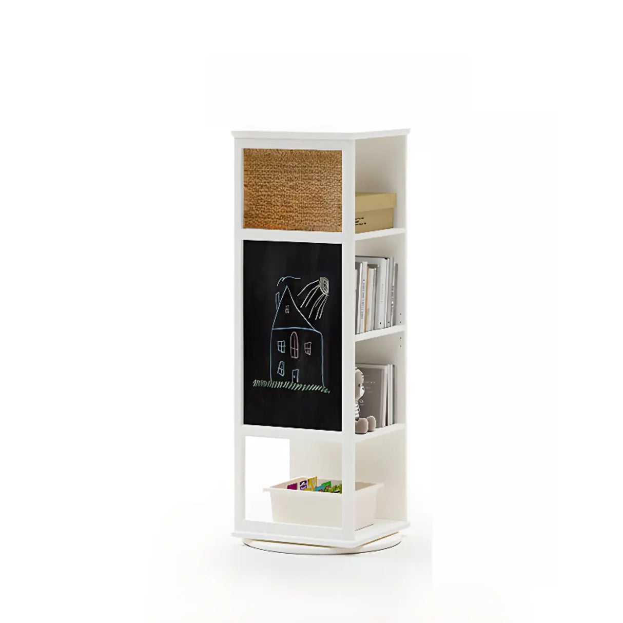 Kids Narrow Vertical Corner Rotating Wood Bookshelf Tower Image - 14