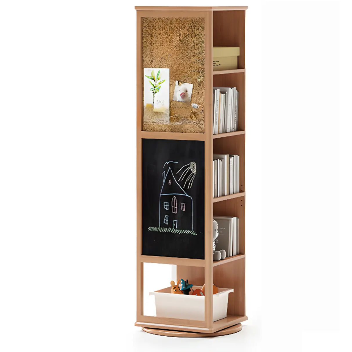 Kids Narrow Vertical Corner Rotating Wood Bookshelf Tower Image - 16