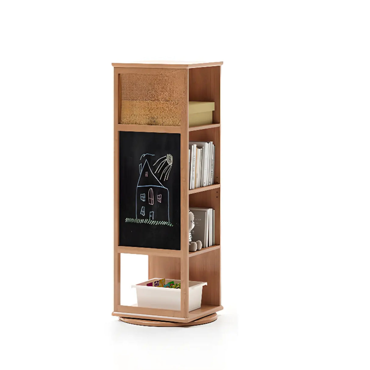 Kids Narrow Vertical Corner Rotating Wood Bookshelf Tower Image - 19