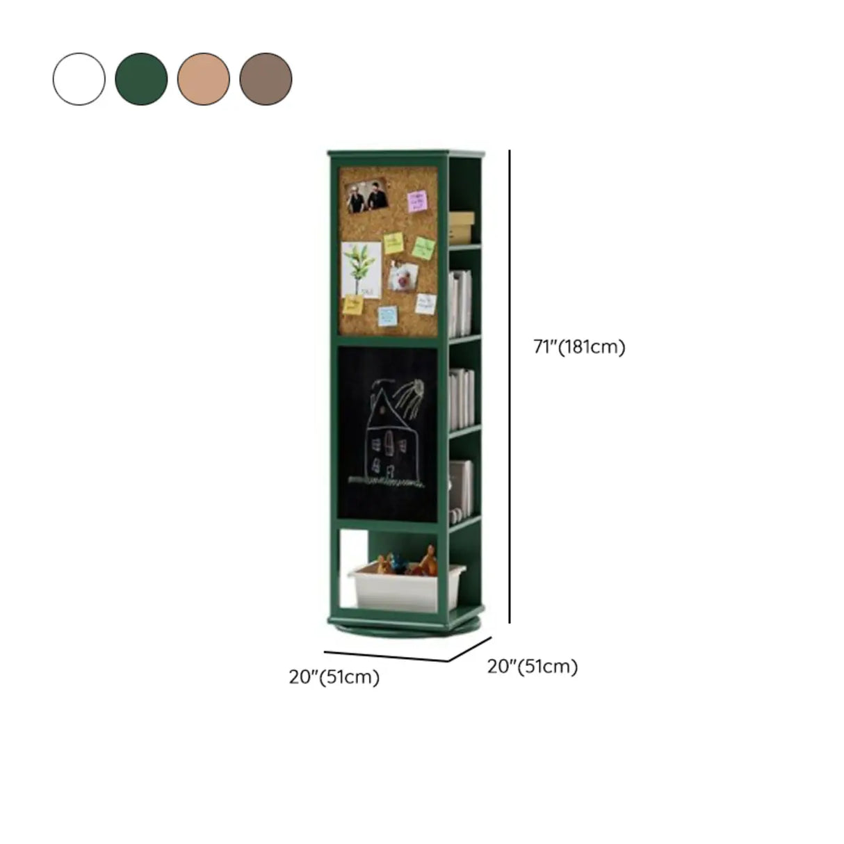 Kids Narrow Vertical Corner Rotating Wood Bookshelf Tower