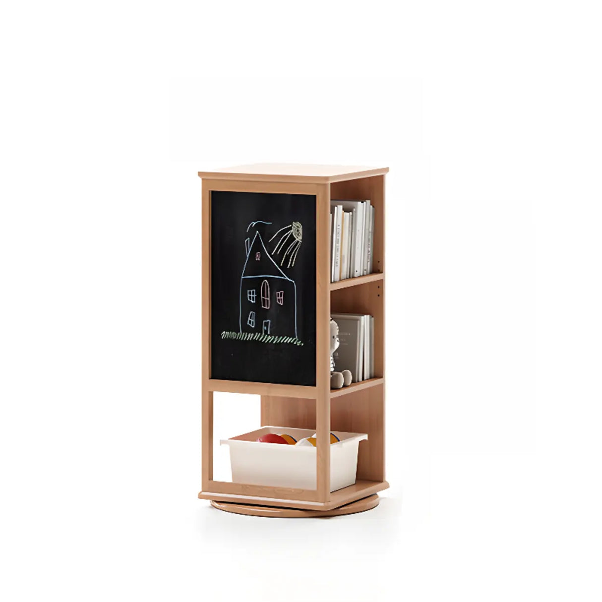 Kids Narrow Vertical Corner Rotating Wood Bookshelf Tower Image - 3