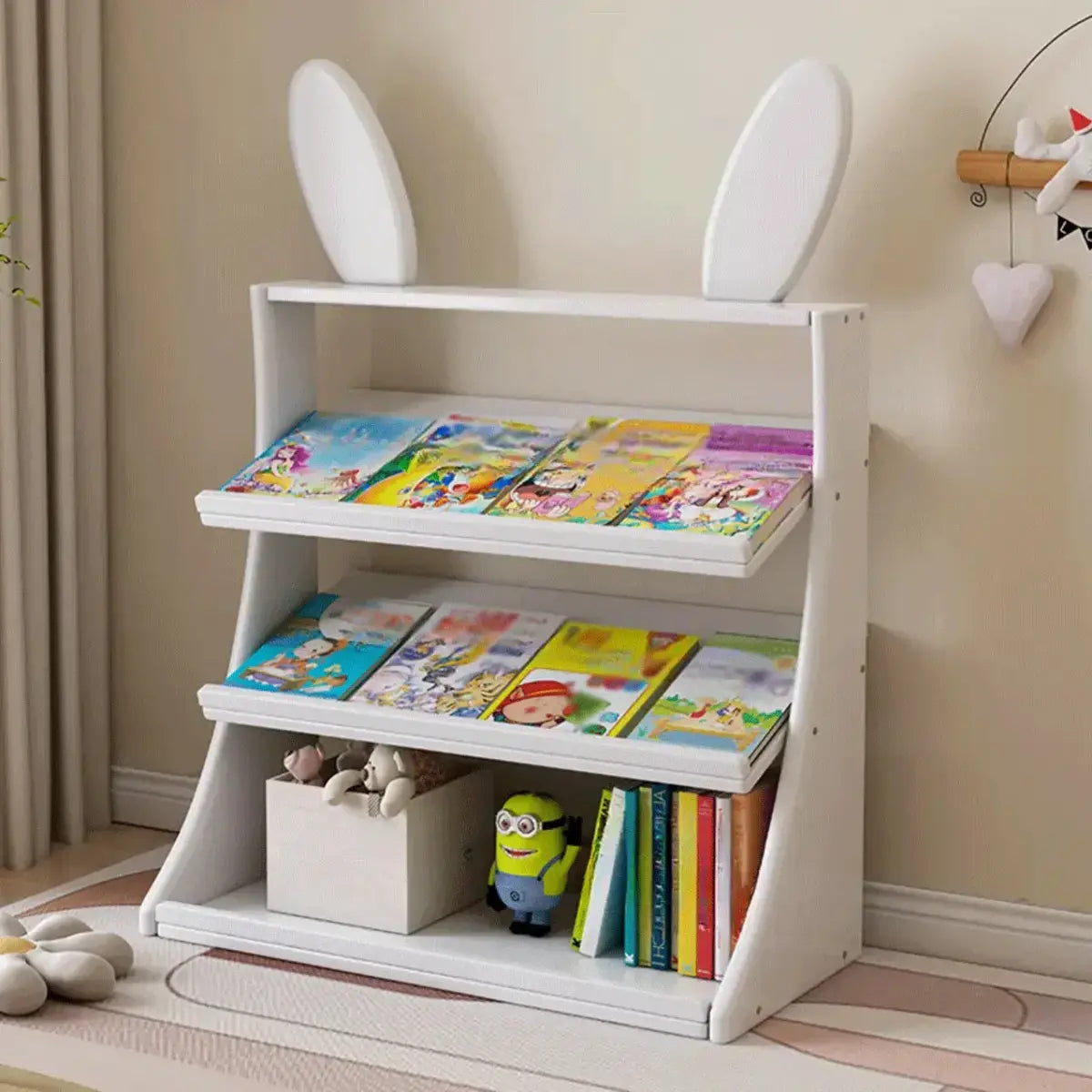 Kids Natural Finish Playful Bunny Ears Wood Bookcase Image - 3