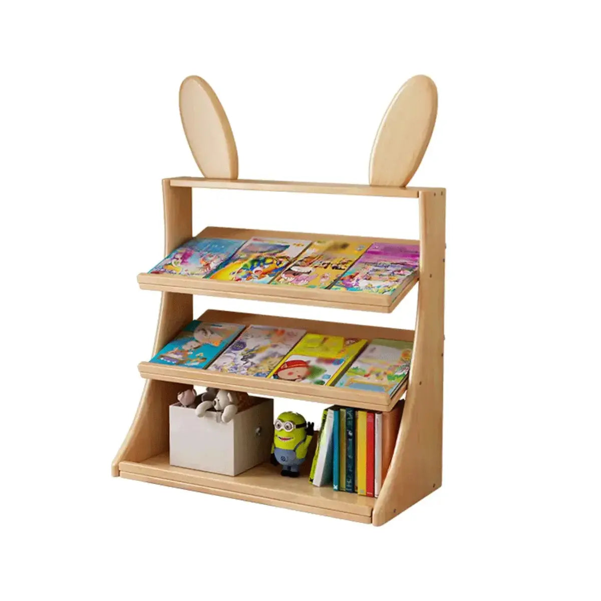 Kids Natural Finish Playful Bunny Ears Wood Bookcase Image - 5