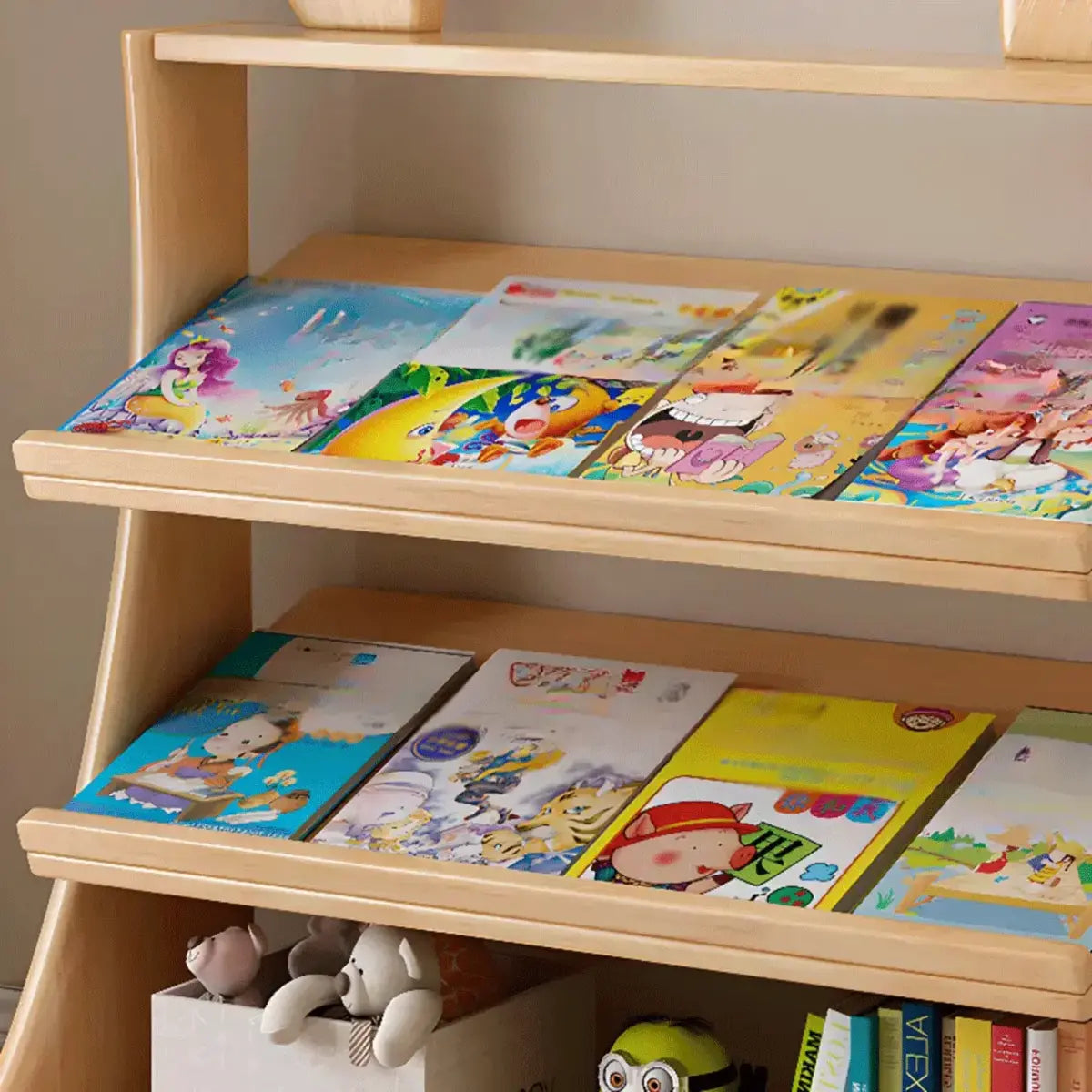 Kids Natural Finish Playful Bunny Ears Wood Bookcase Image - 6