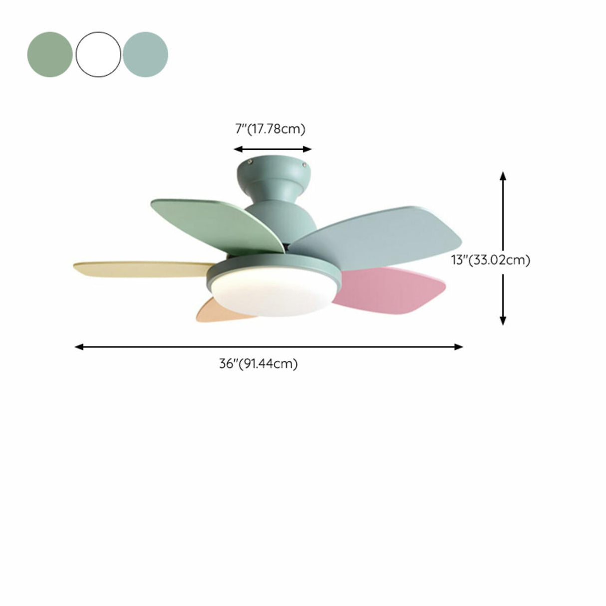 Kids Room 5 Multicolored Blades LED Ceiling Fan Light