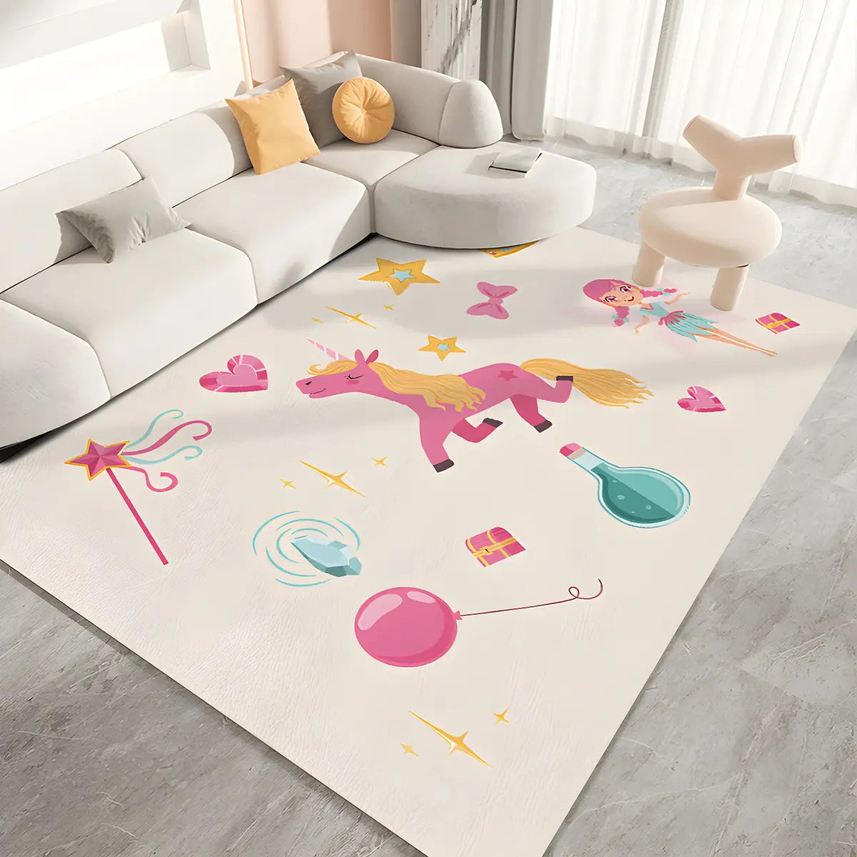 Kids Room Beige Cartoon Rectangle Leather Area Rug Image - 1