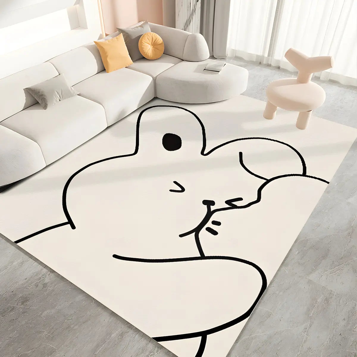 Kids Room Beige Cartoon Rectangle Leather Area Rug Image - 3