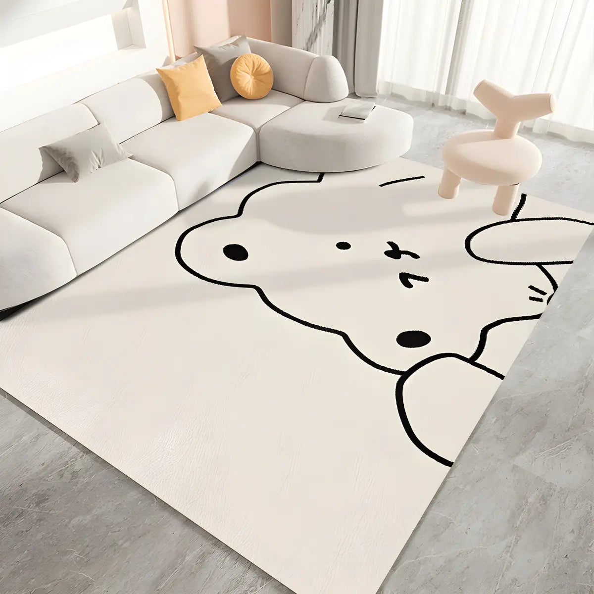 Kids Room Beige Cartoon Rectangle Leather Area Rug Image - 4