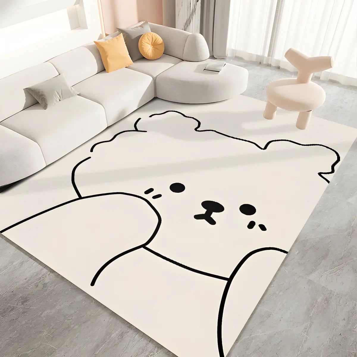 Kids Room Beige Cartoon Rectangle Leather Area Rug Image - 8