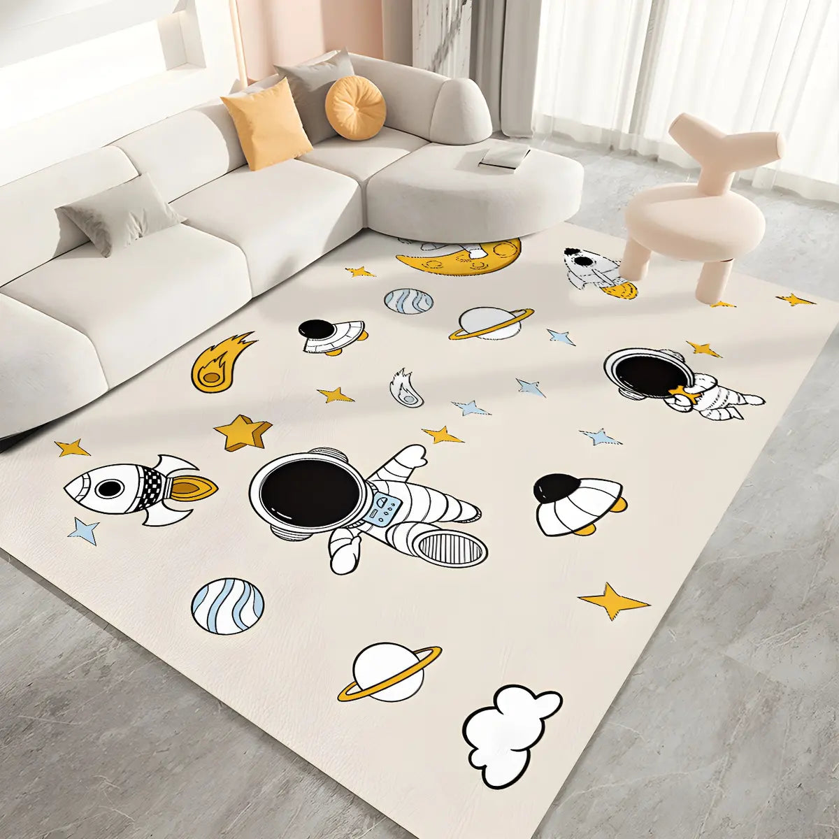 Kids Room Beige Cartoon Rectangle Leather Area Rug Image - 9