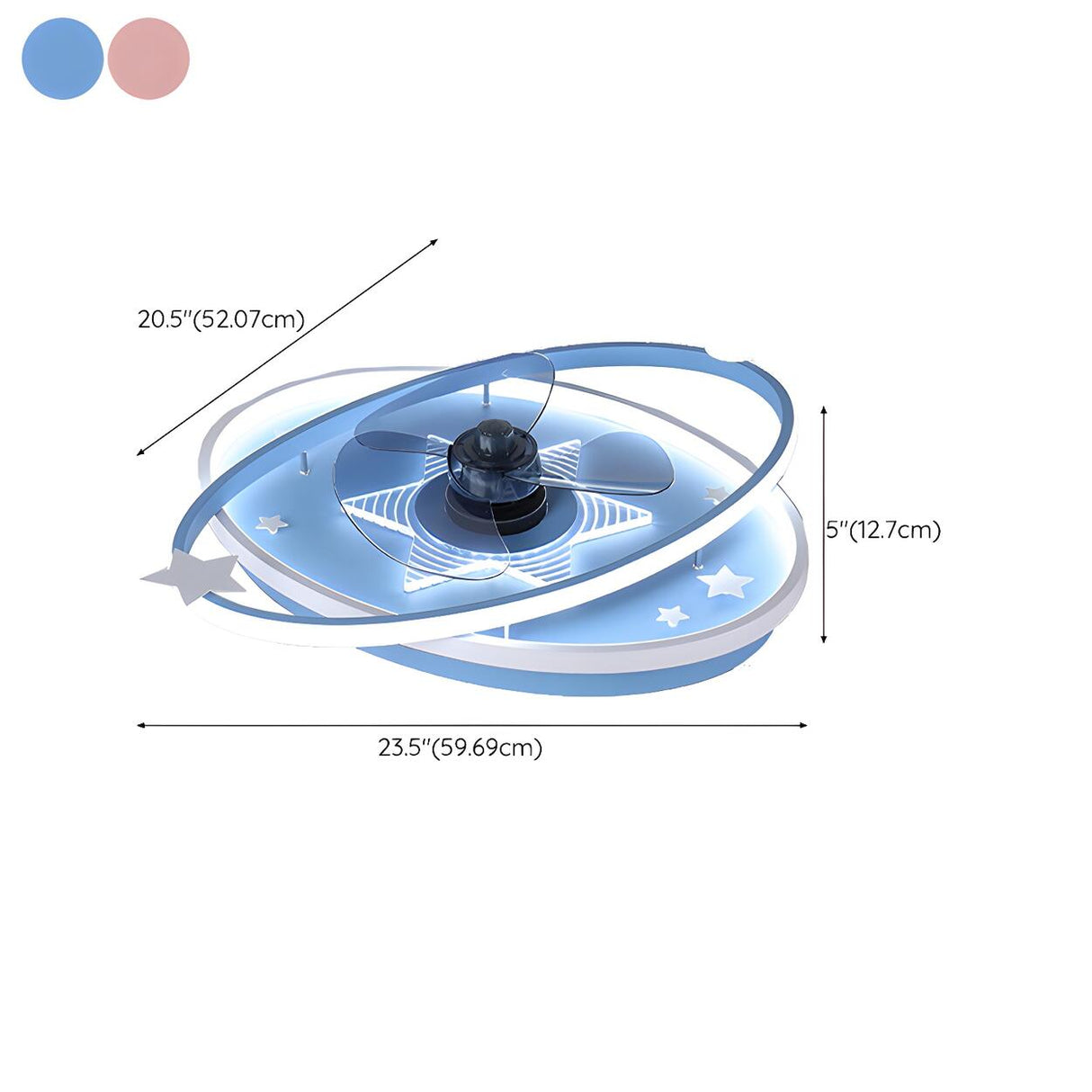 Kids Room Blue Modern Flush Ring Ceiling Fan with Light