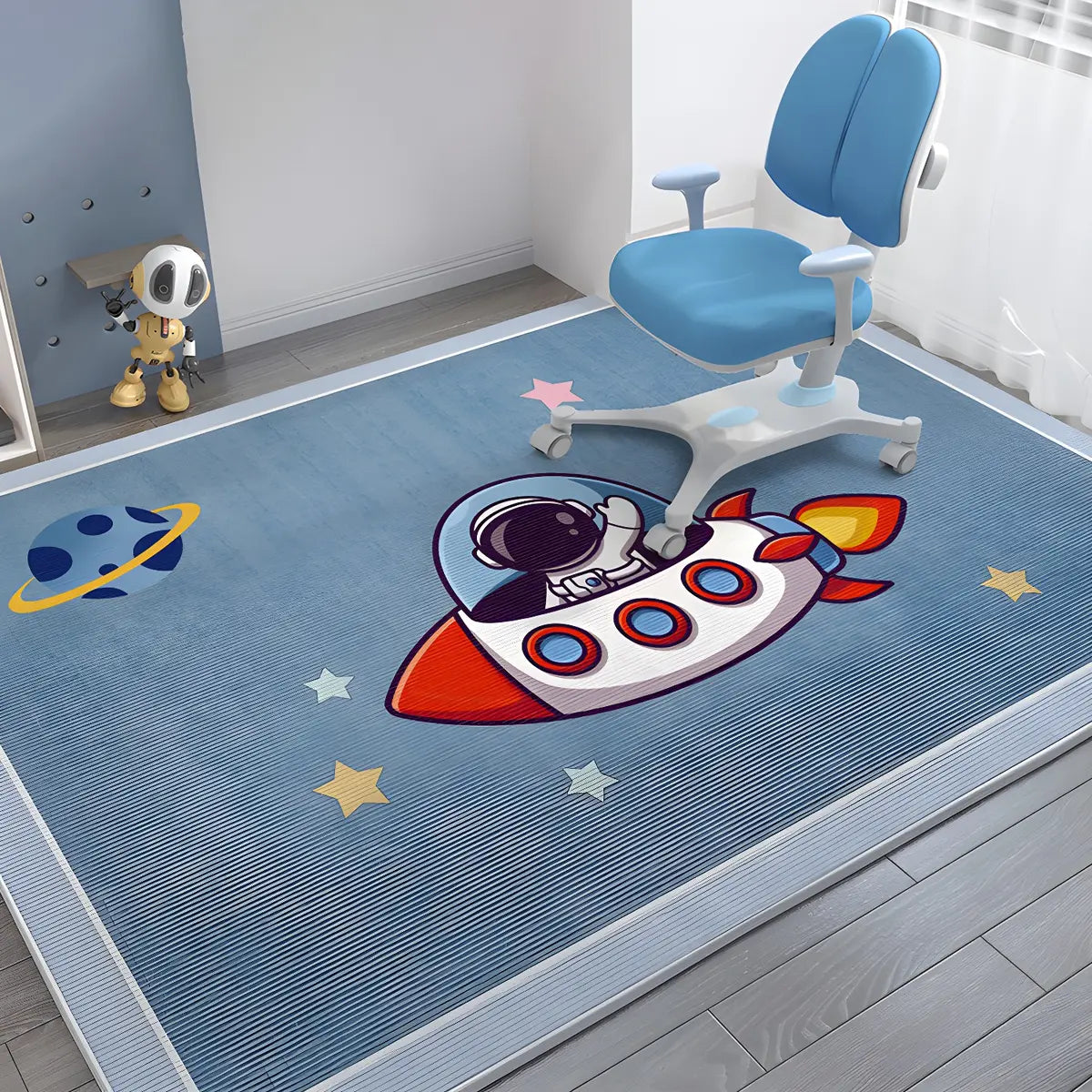Kids Room Cartoon Astronaut Blue Anti-Slip Area Rug Image - 10