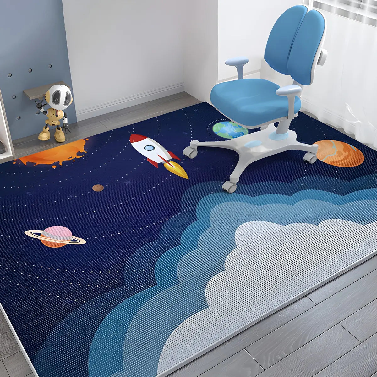 Kids Room Cartoon Astronaut Blue Anti-Slip Area Rug Image - 11