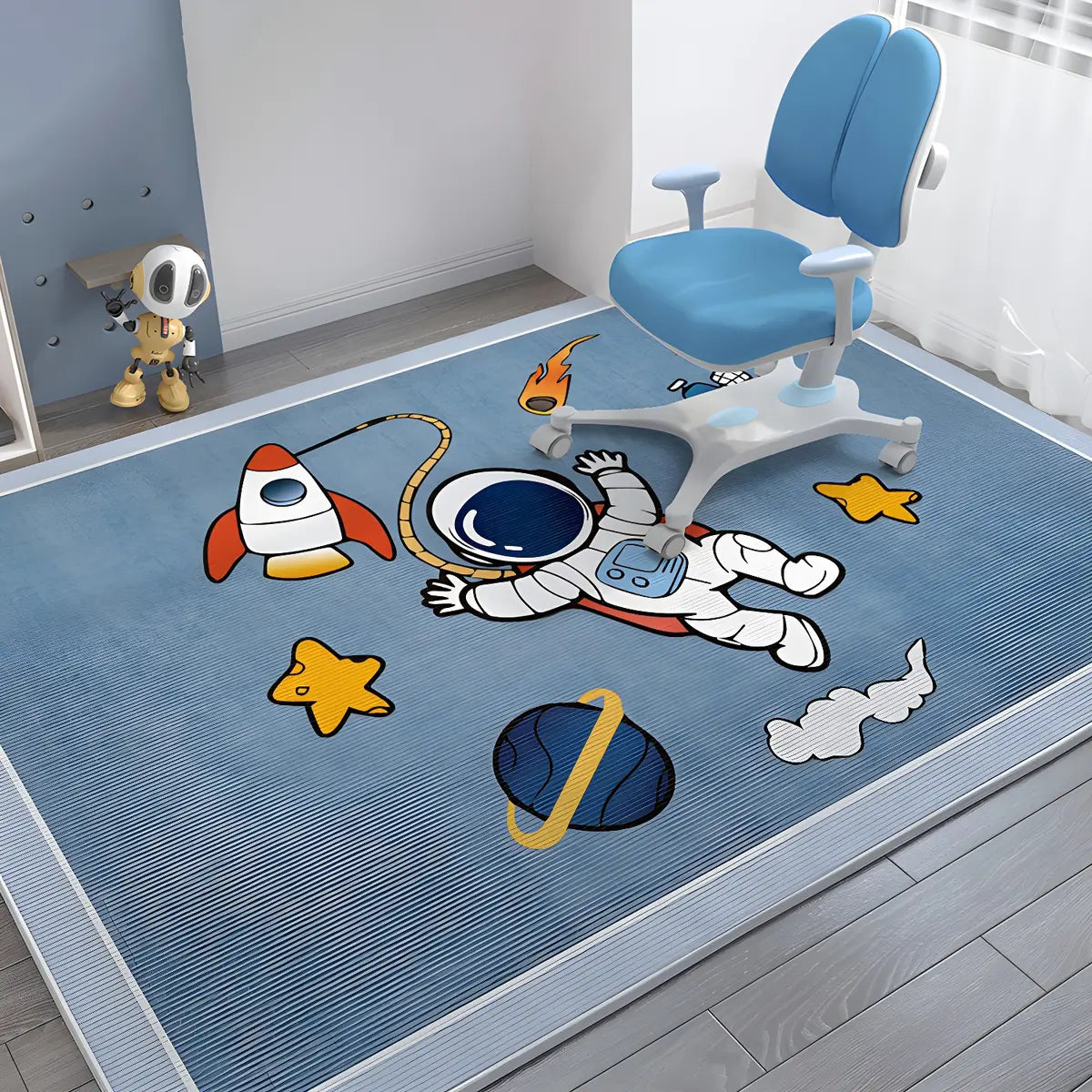 Kids Room Cartoon Astronaut Blue Anti-Slip Area Rug Image - 1