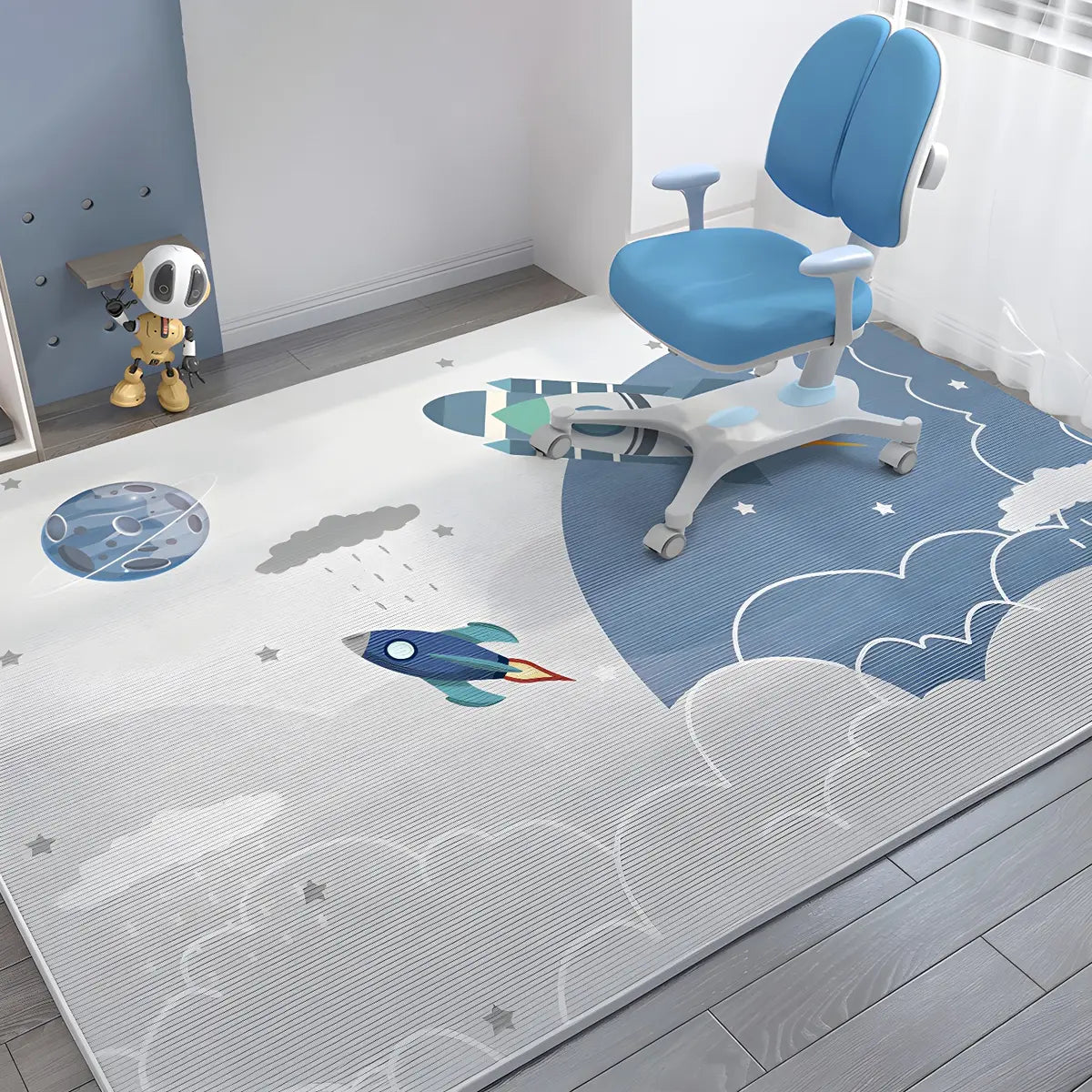Kids Room Cartoon Astronaut Blue Anti-Slip Area Rug Image - 2