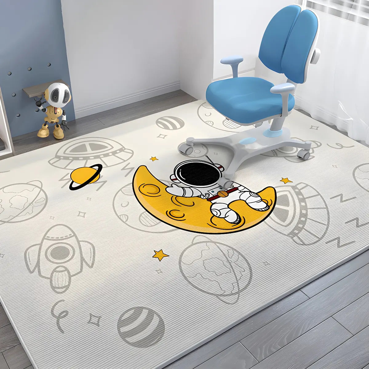 Kids Room Cartoon Astronaut Blue Anti-Slip Area Rug Image - 4