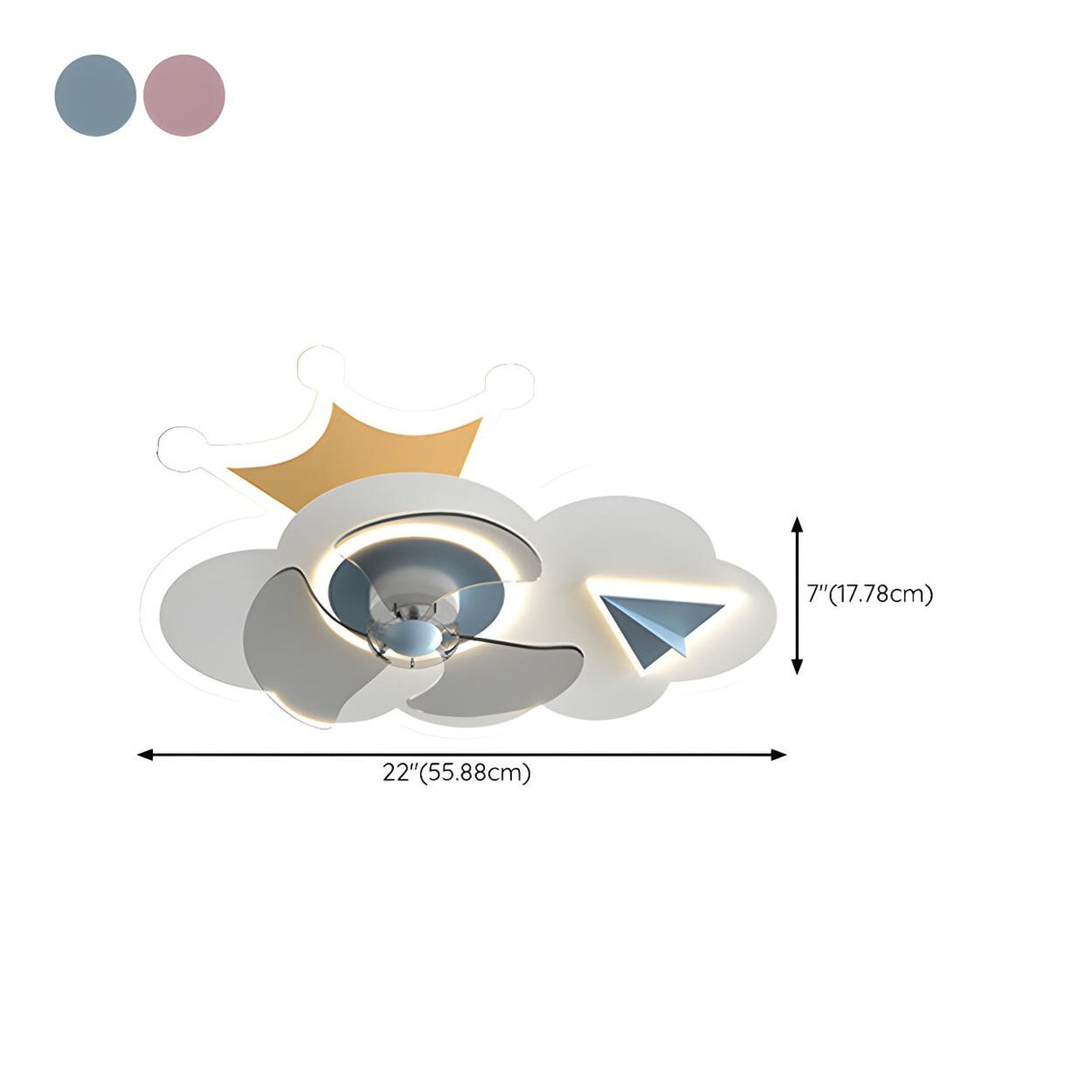 Kids Room Cartoon Cloud Crown LED Ceiling Fan Light