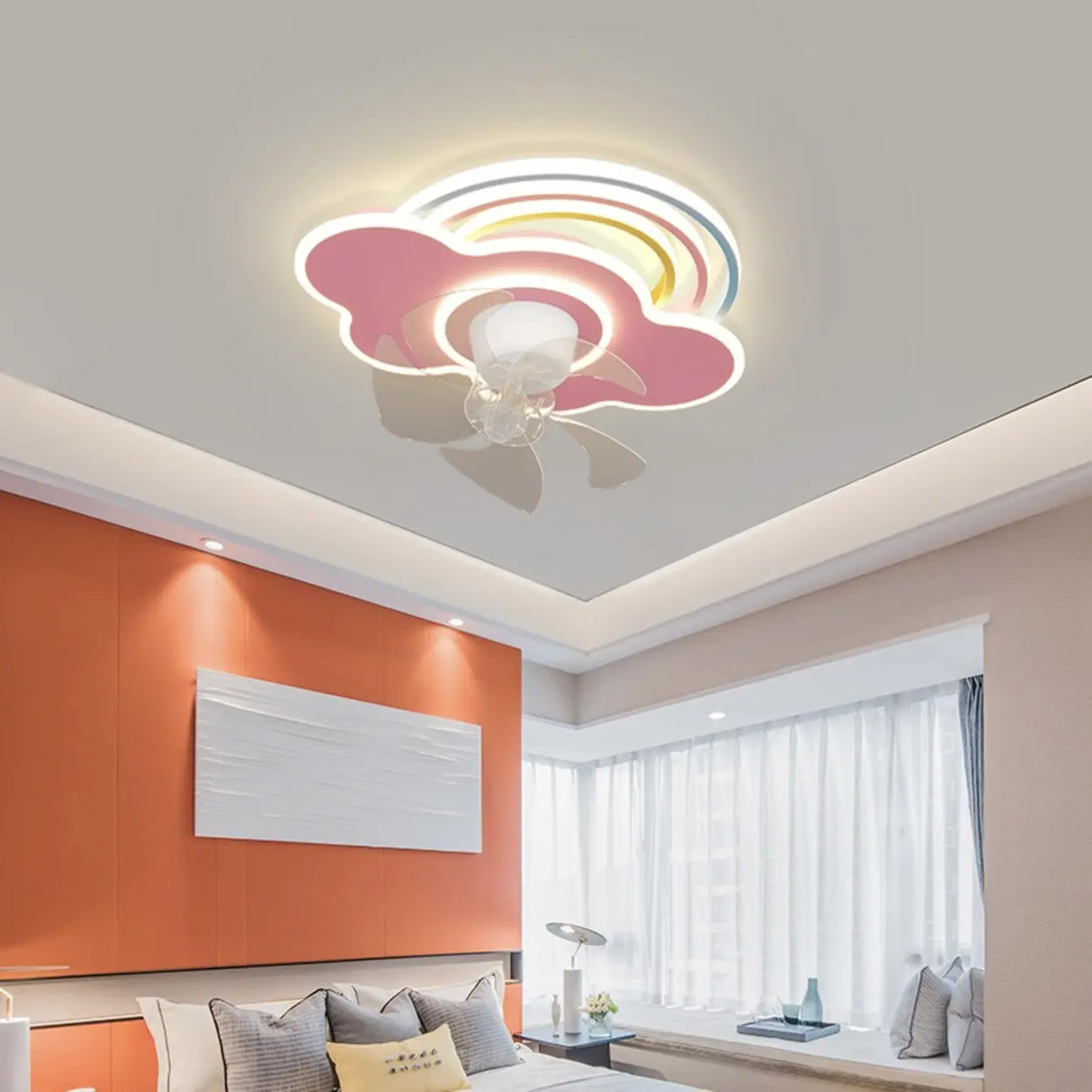 Kids Room Cartoon Rainbow Cloud Ceiling Fan with Light Image - 1