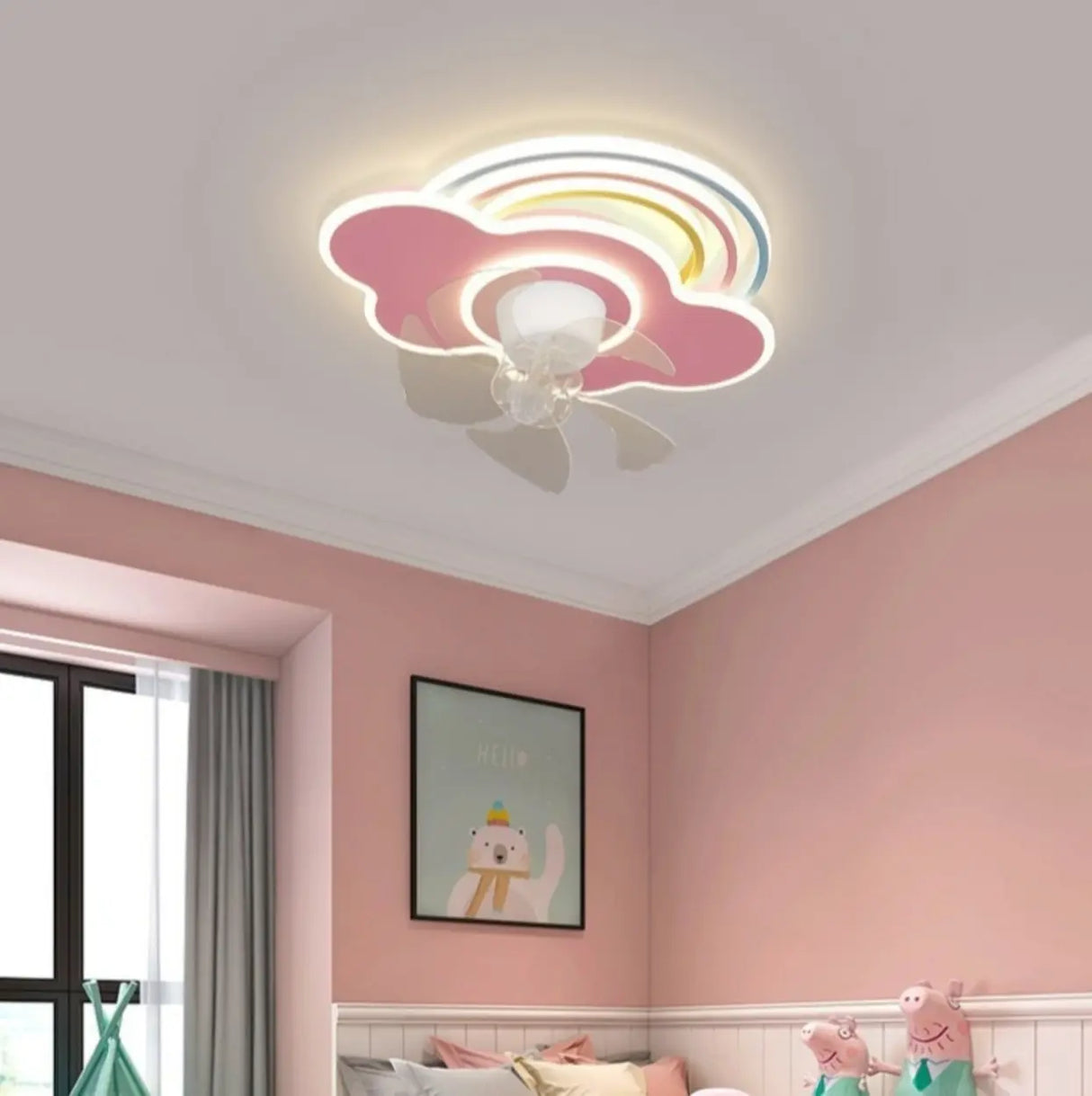 Kids Room Cartoon Rainbow Cloud Ceiling Fan with Light Image - 2