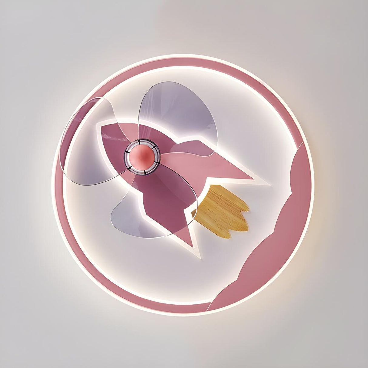 Kids Room Cartoon Rocket Round Ceiling Fan with Light Image - 10