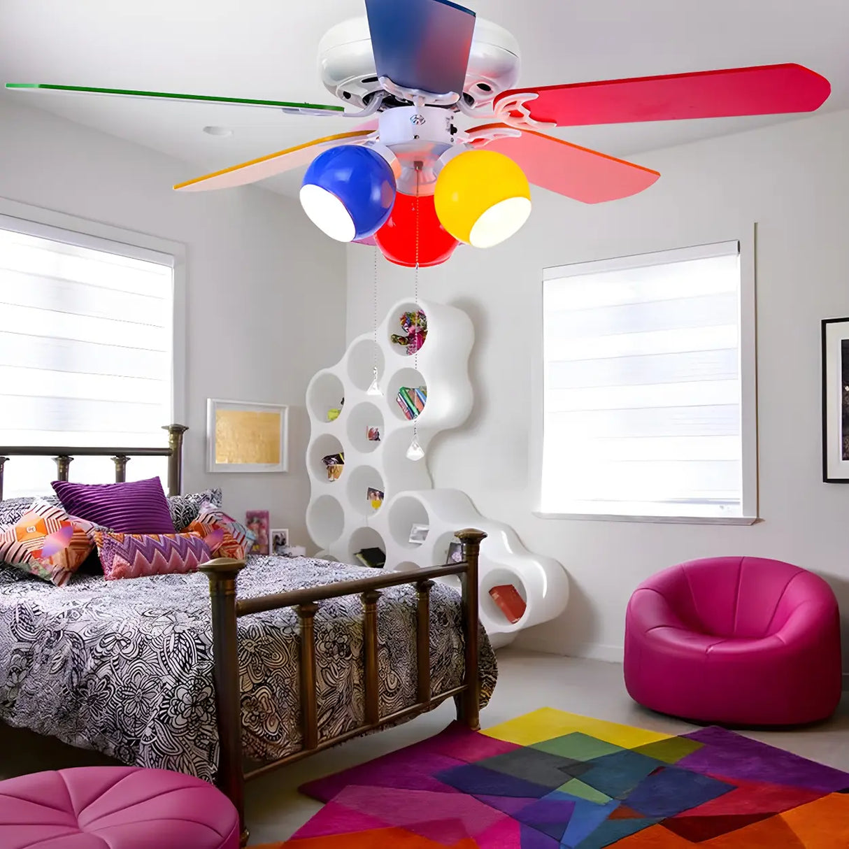 Kids Room Chic Multicolor 5 Blade Ceiling Fan Light Image - 2