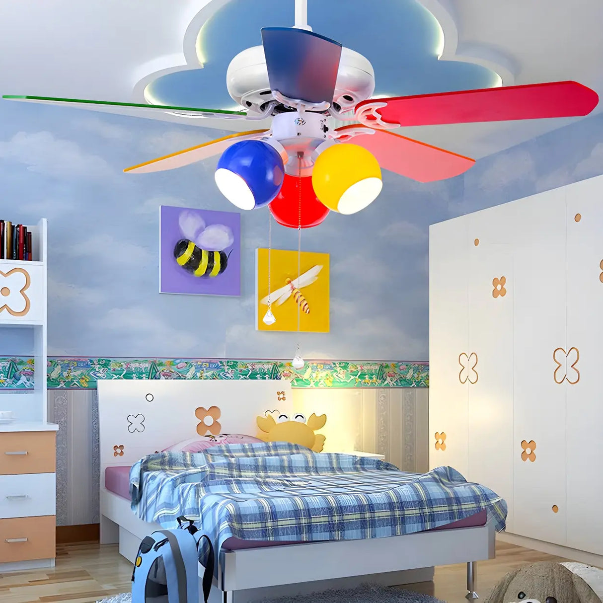 Kids Room Chic Multicolor 5 Blade Ceiling Fan Light Image - 3