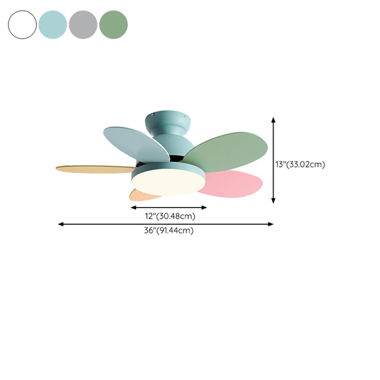 Kids Room Colorful 5 Wooden Blade Ceiling Fan Light