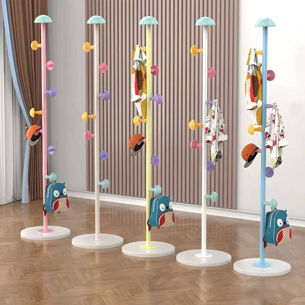 Kids Room Colorful Metal Freestanding Coat Rack with Hooks Image - 1