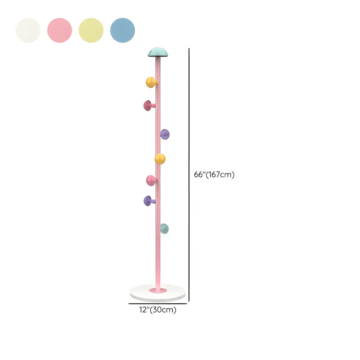 Kids Room Colorful Metal Freestanding Coat Rack with Hooks