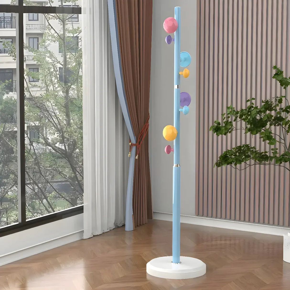 Kids Room Colorful Metal Freestanding Coat Rack with Hooks Image - 2