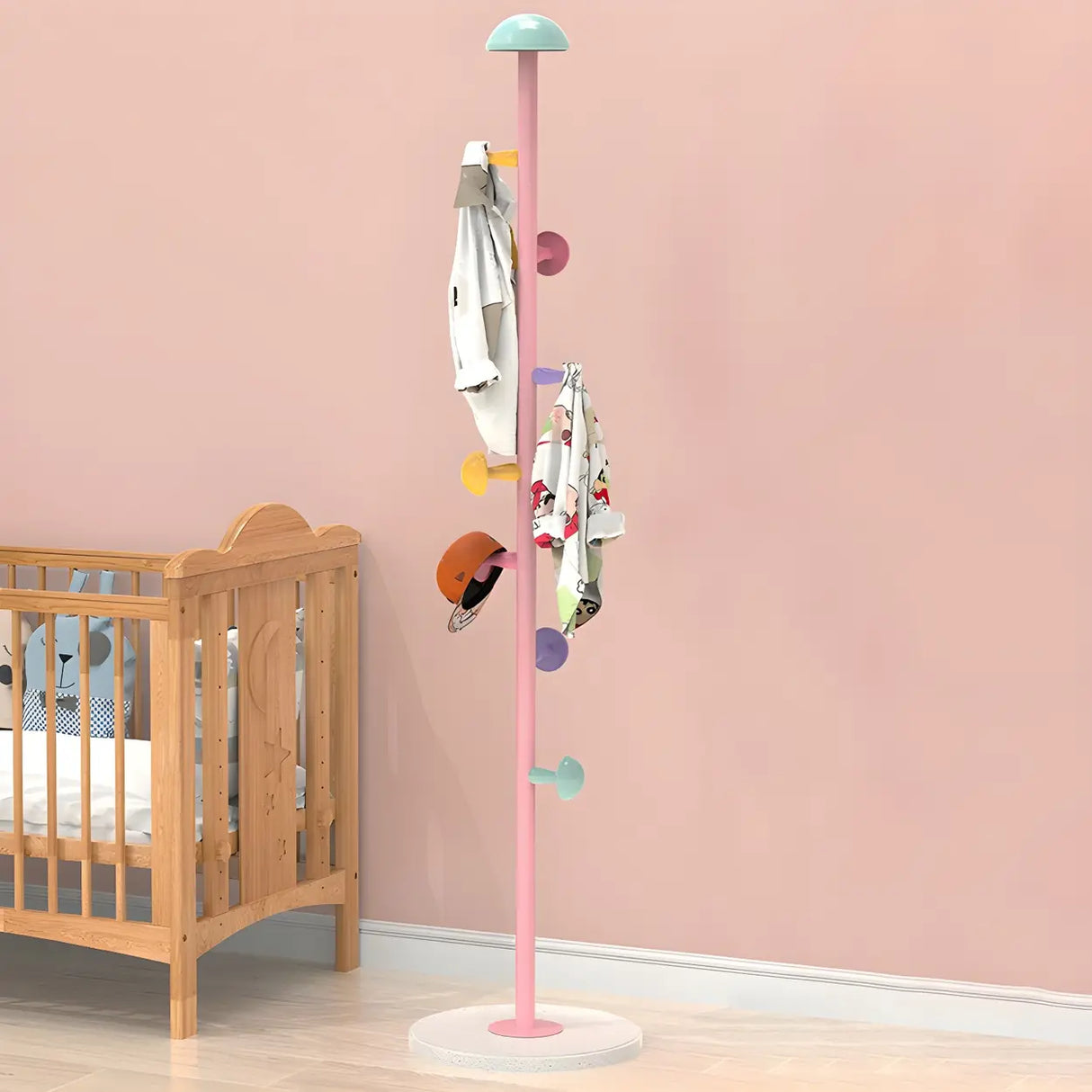 Kids Room Colorful Metal Freestanding Coat Rack with Hooks Image - 3