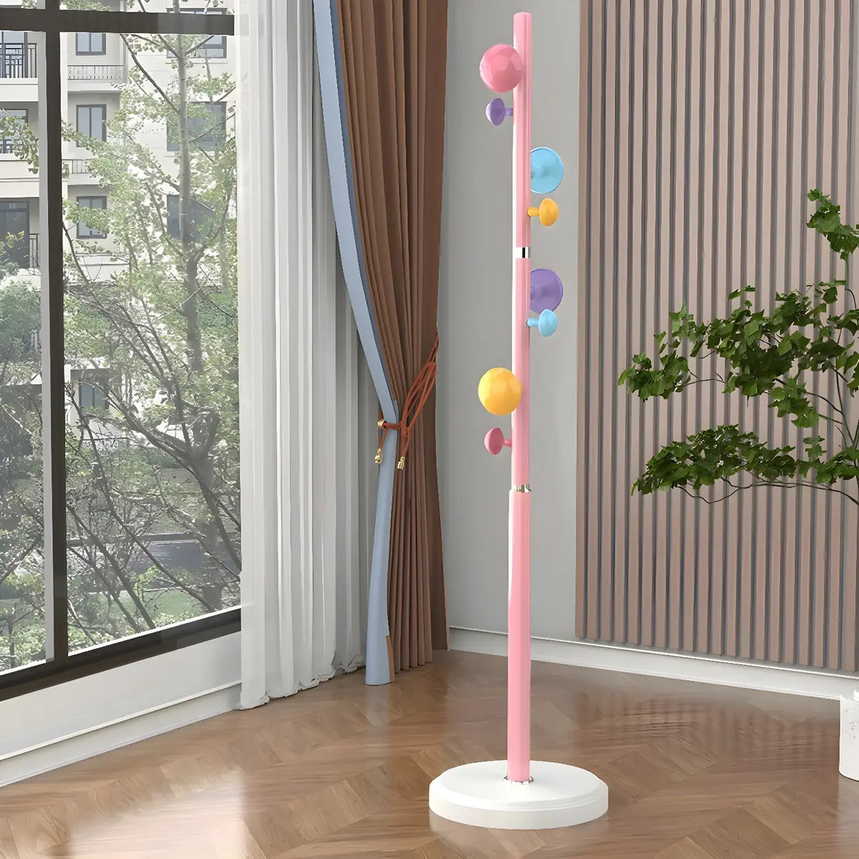 Kids Room Colorful Metal Freestanding Coat Rack with Hooks Image - 4